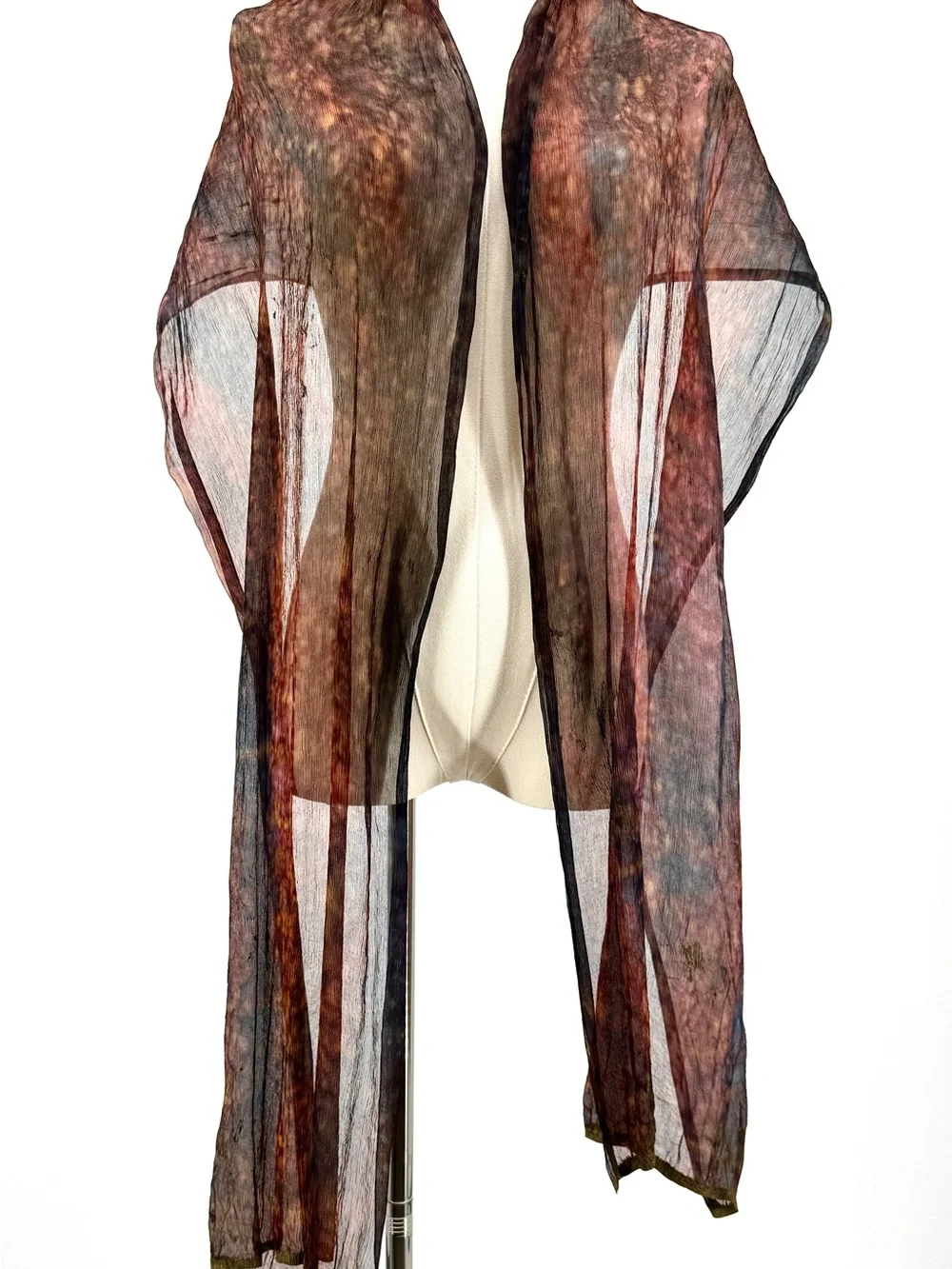 Vintage Artisan Crafted hand dyed silk shawl scarf deep orange red gold